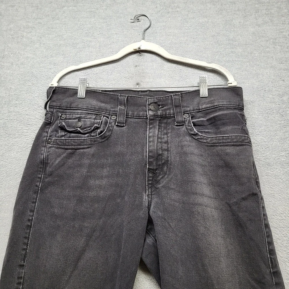 True Religion Men Jeans 33 Gray Denim Ricky Relaxed Straight Logo 25